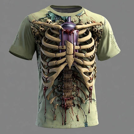 Halloween Skeleton 3D Printed  Men's T-shirt Summer Outdoor Casual Horror Pattern Short Sleeve Top Y2k Men Clothing