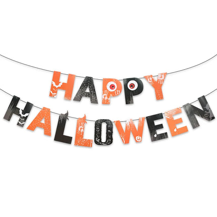 Black Bat Happy Halloween Paper Banner Hanging Garland 2025 Halloween Party Home Decoration Supplies Pumpkin Ghost Flag Props
