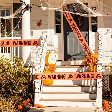 Halloween Danger Tape Yellow Red Barricade Line with Bold Caution Lettering for Horror Party Haunted House Scary Scene Decor