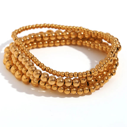 E.B.belle Gold Plated Silver Color Elastic Beads Bracelets Bangles For Woman Waterproof Stainless Steel Beaded Chain Bracelet