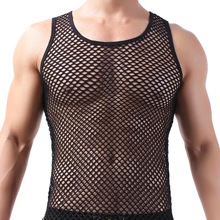 Fashion Tank Tops For Men Hollow Out Undershirt Mesh Breathable Sleeveless Vest