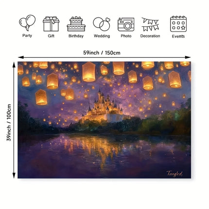 1pc, Princess castle, glittering and tangled lanterns, smashing cake background, flag background, festival, yard decoration