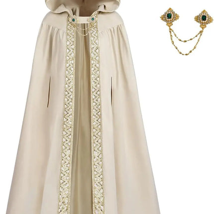 Halloween Retro Pastoral Ribbon Edge Hooded Cloak Medieval Renaissance Lace Cloak Anime Costume Carnival Party Cosplay Jacket