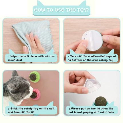 Natural Catnip Cat Wall Stick-on Ball Toy Scratchers Treats Healthy Natural Removes Balls to Promote Digestion Cat Pet Supplies