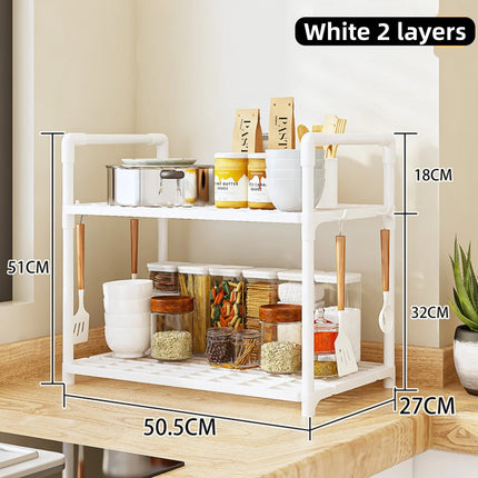 Kitchen storage rack - a multi-level, multi-functional home storage and organizing stand for floors