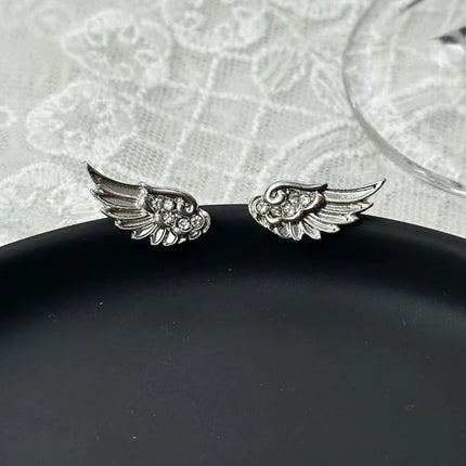 Fashion Zircon Wing Stud Earrings for Women Luxury Shiny Crystal Creative Angel Wings Cross Silver Color Ear Studs Jewelry Gifts
