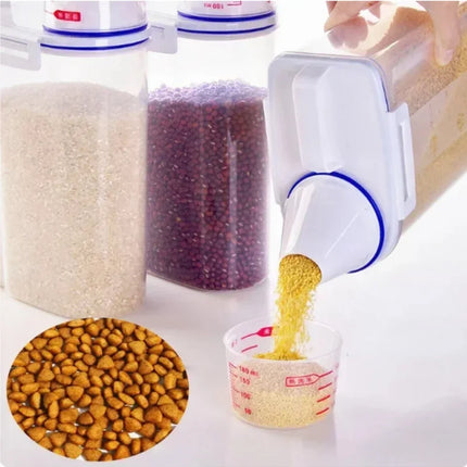 1.5kg/2kg Dog Cat Food Pail Plastic Storage Tank with Measuring Cup Container Moisture-proof Sealed Jar Pet Supplies Accessories