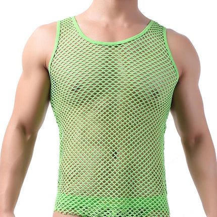 Fashion Tank Tops For Men Hollow Out Undershirt Mesh Breathable Sleeveless Vest