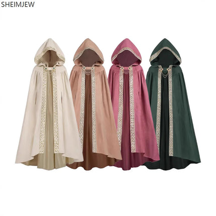 Halloween Retro Pastoral Ribbon Edge Hooded Cloak Medieval Renaissance Lace Cloak Anime Costume Carnival Party Cosplay Jacket