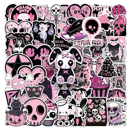 50PCS Kawaii Pink Halloween Ghost Skull Pumpkin Stickers Notebook Guitar Skateboard Waterproof Cute Decorative Stickers