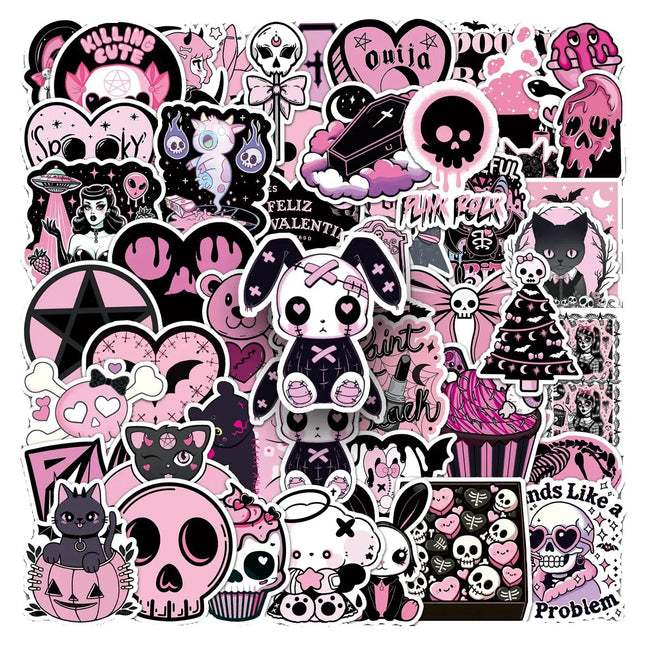 50PCS Kawaii Pink Halloween Ghost Skull Pumpkin Stickers Notebook Guitar Skateboard Waterproof Cute Decorative Stickers