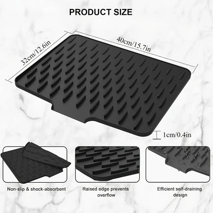 Kitchen Silicone Drain Mat with Built-in Drainage Design, Easy to Clean, Suitable for Countertops, Sinks, Refrigerators