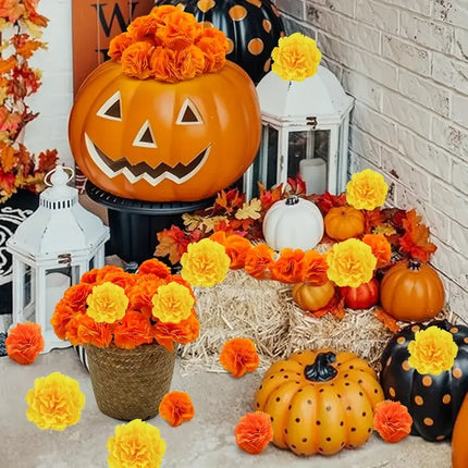 10-100PCS Artificial Marigold and Carnation Flowers for Halloween Day of The Dead Diwali Crafts and Festival Decorations