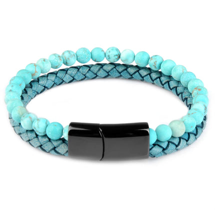 Natural Stone Bracelet Genuine Leather Braided Bracelets Black Stainless Steel Magnetic Clasp Tiger eye Bead Bangle Men Jewelry